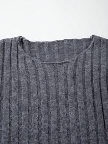 男士罗纹街头风毛衣，独特设计，宽松圆领长袖套头衫，简约风格，适合秋冬季穿着 - 灰色 - 查看 6