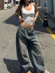 Teenagers' Fashionable Straight Leg Loose Fit Casual Jeans - Champagne - View 5