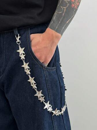 1 件时尚朋克星腰链，男士个性化魅力身体链，用于裤子装饰、情侣首饰、节日礼物