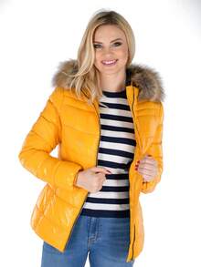 Women's Puffer Jacket Quilted Lightweight Padding Hood Packable Bubble Coat - Yellow - View 3