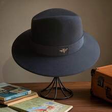 Felt Fedora Hat Stylish Decorative Bee Belt Jazz Cap Wide Brim Panama Hat For Daily Life And Party - màu đen - Xem 6