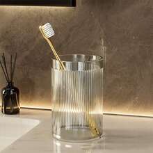 1 Cốc đựng bàn chải đánh răng bằng nhựa trong suốt dày - Cốc nhà tắm thiết kế gân hiện đại, thích hợp đựng bàn chải đánh răng và phụ kiện, bền và phong cách, sắp xếp phòng tắm | Giá đựng bàn chải đánh răng thời trang | Cấu trúc nhựa trong suốt - Nhiều màu - Xem 17