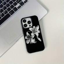 1pc TPU Material Elegant Black & White Lily Flower Pattern Phone Case Compatible With Apple/ Phones - Black - View 3