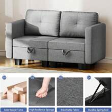 Modern 2 Seater Sofa With Storage, Sectional Sofa, Removable Couch Back Cushion Covers - Fabric Small Sofa For Living Room - 2-seater (dark Gray) - View 6