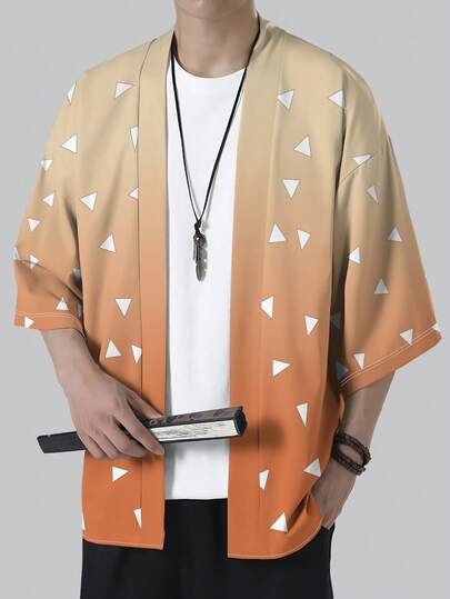 Áo khoác cardigan kimono thường ngày cho nam, áo khoác cardigan sọc kiểu Hán phục Trung Hoa, trang phục thường ngày mùa hè