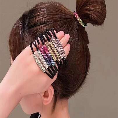 20/10/3pcs Luxury Rhinestone Hair Ties, New Elastic Hair Bands For Ponytail, Simple & Versatile, Non-Damaging, Home Beauty Women Accessory Gifts, Pony
