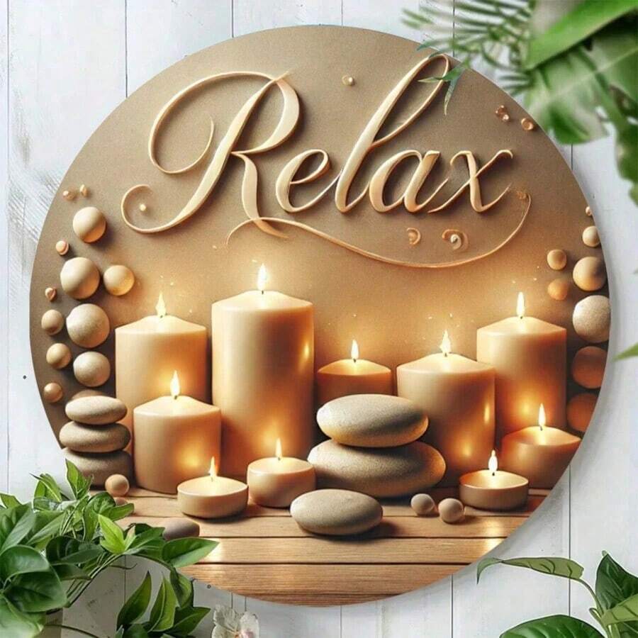 .8-Inch Zen Spa Round Metal Wall Art - Metal Sign Kitchen, Bedroom, Bar Decoration - Unique Design, Easy To Hang - Choice Home, Office Or Gifts, Room Decor, Random Style, Home Decor, Room Decor, Wall Decor Birthday Graduation - Multicolor - View 1