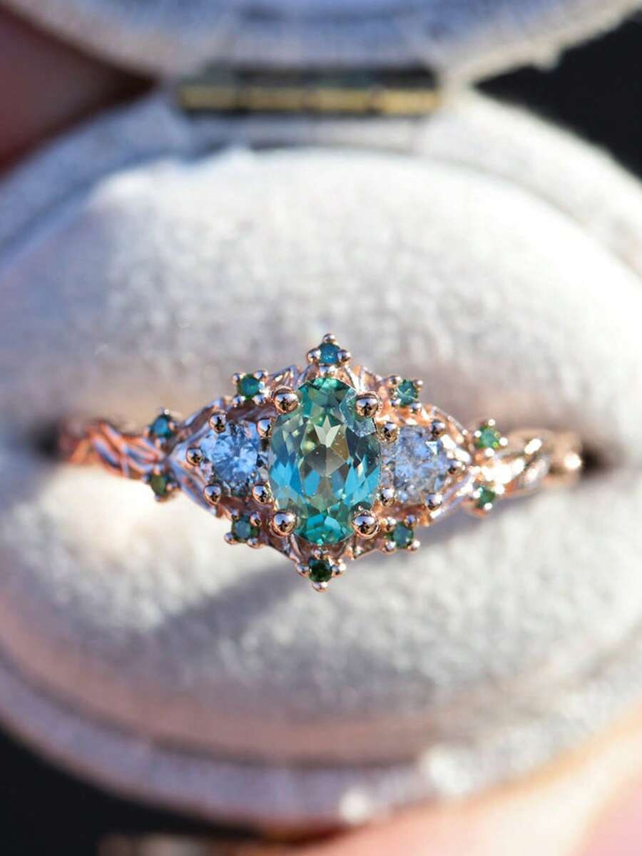 1 PC Luxurious Women's Rings Sparkling Stylish Green Briar Rose Modern Design Rings For Women Engagement Wedding Band Promise Ring Birthday Merry Christmas Valentine's Day Anniversary Gift For Her Jewelry Ring - Hoa hồng vàng - Xem 1