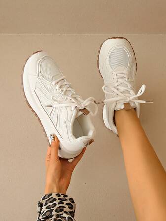 Dam Rund tå Snörning Tjock Sula Student Casual Bekväma Platåsneakers