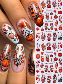 2 件秋季南瓜指甲贴纸枫叶藤花 3D 秋季美甲设计自粘贴花 DIY 美甲指甲装饰适合秋季感恩节