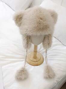 1 件时尚蓬松优雅厚人造毛皮捕兽帽，可爱又温暖（请参考实际产品图片，因为拍摄期间的光照条件可能会有轻微的色差） - 彩色 - 查看 2