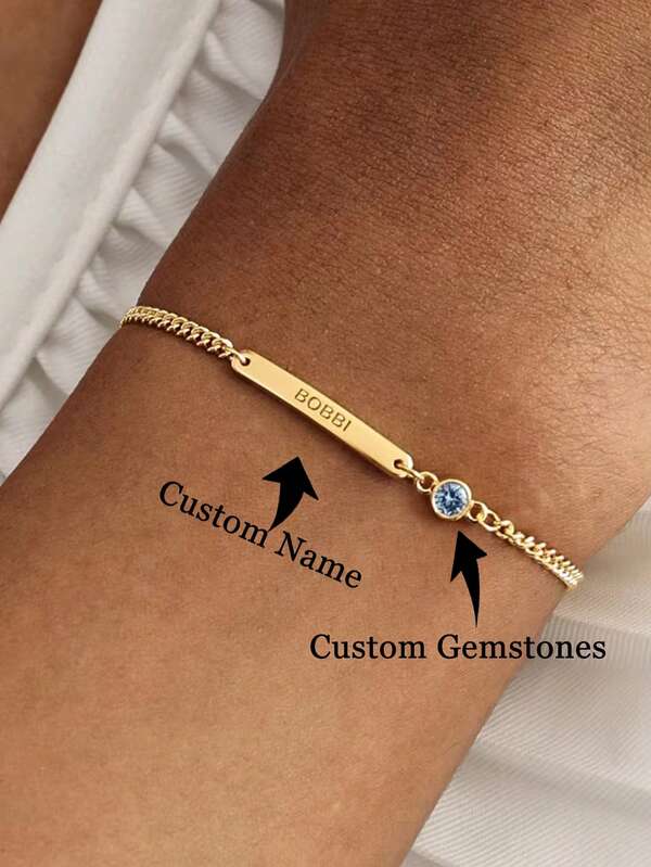1Pc Personalized Name Bracelet Custom Engraved Name Birthstone Bracelets Stainless Steel Jewelry Adjustable Chain Christmas Gift/Birthday Gift