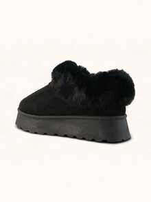 Damen Winter Warme Plüsch Pantoletten mit dicker Sohle Slip-On Hausschuhe mit weicher Sohle - Schwarz - Übersicht 4