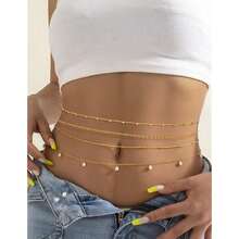 Tornito 8Pcs Waist Belly Chain 18K Gold Plated CZ Heart Pearl Snake Bead Sequin Paperclip Belly Chain Summer Beach Sexy Body Chains Jewelry Accessories For Women Adjustable-478326 - B:8顆珠子 - 查看 5