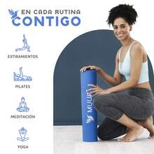 MUUK FITNESS 1 pieza Tapete de yoga antideslizante de 150x60 cm con 4 mm de grosor, tapete ligero y portátil para ejercicios de yoga, pilates, estiramientos y fitness, esterilla cómoda y estable para entrenar en casa, estudio o al aire libre - Azul Rey - Ver 5