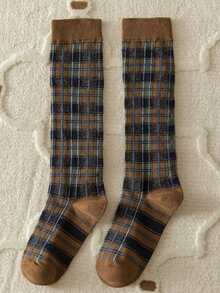 1双女士韩版格子复古过膝袜，百搭长筒袜，舒适袜子 - 彩色 - 查看 16