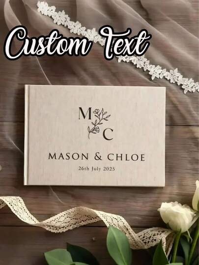 A Personalized Wedding Guestbook, Custom-Bound, Hardcover Wedding Guestbook, Wedding Anniversary Album, Wedding Scrapbook, Exquisite Guestbook, Engagement Scrapbook, Wedding Baptism Party Guestbook, Wedding And Special Event Guestbook, Which Can Be Customized With The Bride And Groom's Names And Dates.