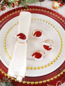 2/4/6 pièces Anneaux de serviette de chapeau de Noël, Porte-serviettes de table de salle à manger d'hôtel de Noël, Porte-serviettes de papier de chapeau de Noël, Pinces de serviette de chapeau de Noël, Convient pour la décoration de nappe de table de fête de Noël