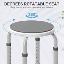 HOMCOM 360° Swivel Seat Bath Shower Stool, Adjustable Height Shower Chair With Aluminium Frame Non-Slip Feet Chair Support Home Assistance, Grey - Grey - View 5
