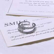 1 pieza Anillo de flor de trébol de cuatro hojas ajustable de doble capa, joyería de moda para mujeres