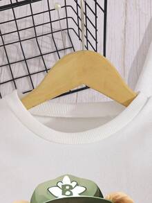 2 件套时尚年轻男孩酷熊图案印花长裤套装，休闲街头风格，秋冬 - 綠色 - 查看 3