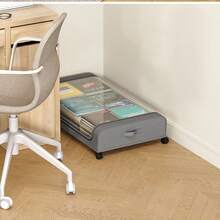 Cutie de depozitare pentru pat mare pe roți, capac din material textil rezistent la praf, rotile din fier, organizator sub pat - Gri - Vizualizare 3