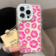 Funda con estampado de labios rojos y rosas, compatible con phone 16, 15, 14, 13, 12, 11 Pro y Plus. Resistente a golpes, agua y caídas. Modelo L239. Compatible con smartphones, carga inalámbrica, accesorios divertidos, diseño de besos, moldeada por inyección, duradera, funda protectora y elegante. Ideal para amantes de la moda. - Azul - Ver 4