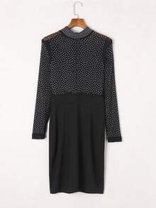 Acelitt Winter Women's Elegant Temperament Mesh See Through Sexy Rhinestone High Waist Waist Bag Buttocks Tight Fitting Slimming Dress