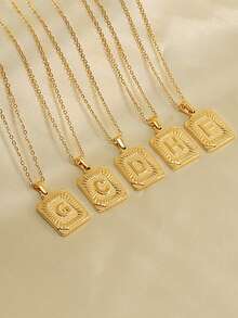 26 Stücke englisches Buchstaben Quadrat Anhänger, vintage kubanischer Hip-Hop-Chic Buchstaben Quadrat Platte Anhänger Halskette