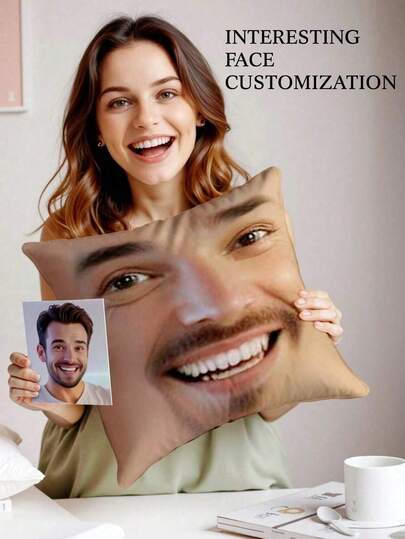 1pc Custom Funny Face Plush Photo Print Pillow Cover, DIY Personalized Single-Sided Print Cushion Cover For Couple, Kids, Pet, Friend, Suitable For Wedding, Holiday, Party, Mother's Day, Father's Day, Thanksgiving, Home Decor, Living Room, Sofa, Bedroom, All Seasons Washable Cute Custom,Unique,Personalized Ideal Gifts For Boyfriend,Ideal Gifts For Girlfriend,Ideal Gifts For Friends