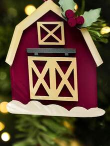 1pc Christmas Red Cottage Ornament, Rustic Farmhouse Style Christmas Tree Hanging Decoration, Holiday Party Supplies, Winter Interior Decoration, Christmas Wall Hangings, Holiday Pendant Ornaments, Seasonal Home Decoration, Door Decoration Pendant, Window Display, Suitable For Living Room, Bedroom, Office, Shop(Please Tear Off The Protective Film Before Use, Acrylic Material Is Not Glass) Christmas Decorations Room Decor