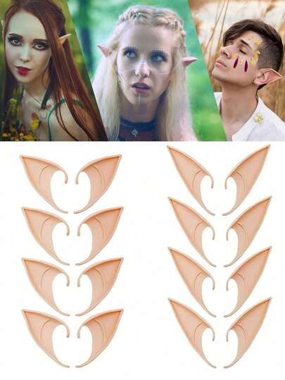 1/2/4/Pairs Cosplay Fairy Pixie Elf Ears - Soft Pointed Tips Anime Party Dress Up Costume Masquerade Accessories For Halloween Christmas Party Home Decor Halloween Decor Room Decor Christmas Decorations Home Christmas Gifts Christmas Decor