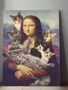 5D DIY Diamond Painting | Modern Mona Lisa Wall Art Diamond Painting, Suitable For Adults, Cute Cats And Mona Lisa Cross-Generational Art Elements Handmade Decorative Painting. High-Definition DIY Mosaic Kit, Diamond Painting To Relax The Mind And Body, Cultivate DIY Skills And Focus, Best DIY Holiday Gift. - Multicolor - View 2