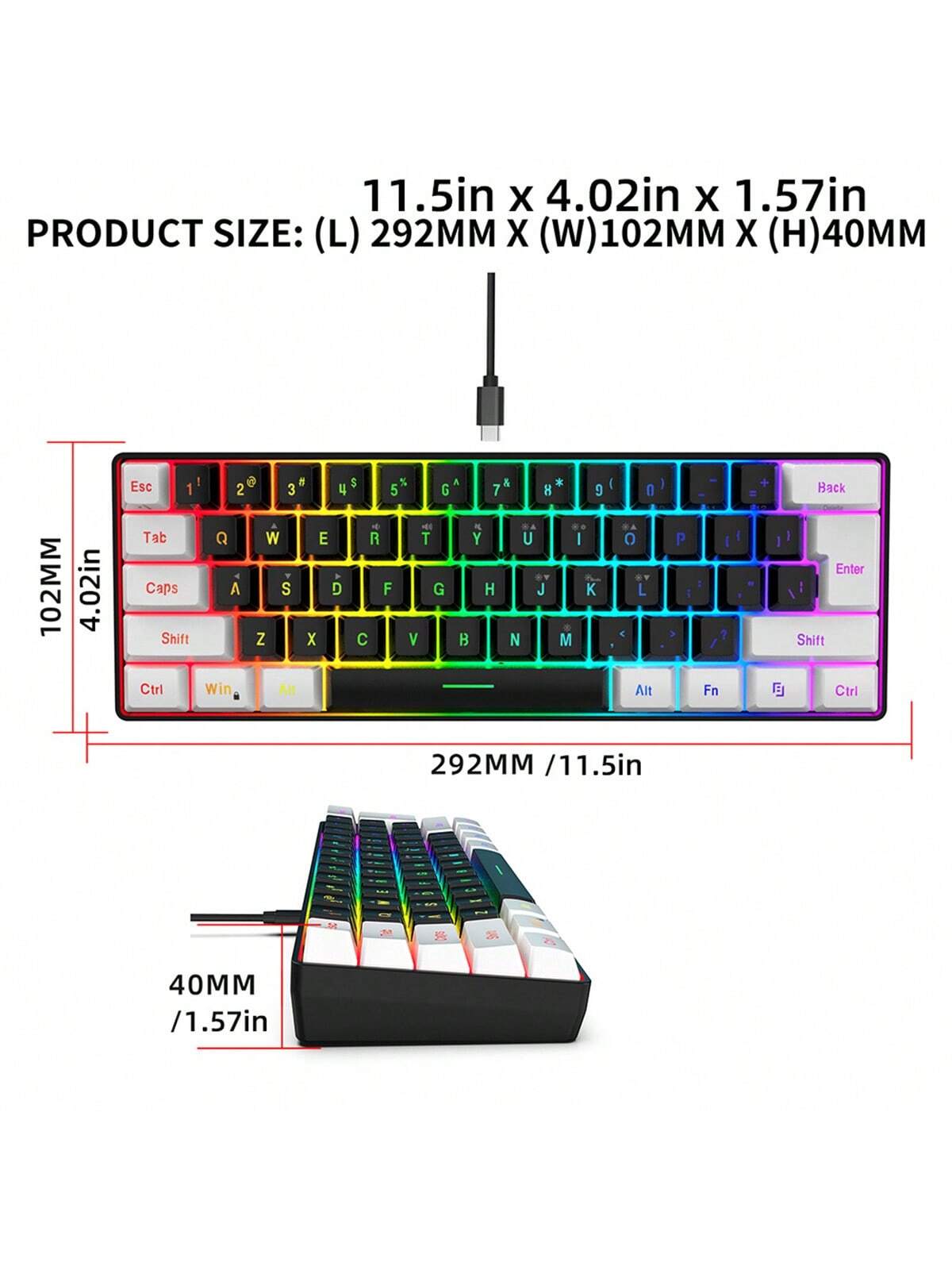 لوحة مفاتيح سلكية من HXSJ مع كابل USB-C قابل للفصل...
