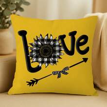 1PC Yellow Sunflower Bee Bow Digital Printed Linen Pillowcase, Living Room Sofa Cushion - Multicolor - View 11