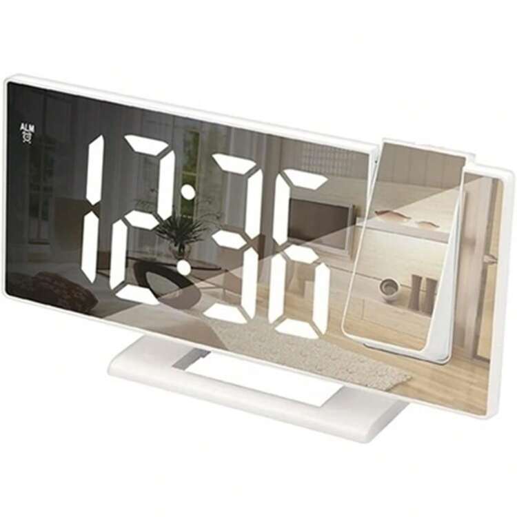 Bedroom LED Digital Projection Alarm Clock, Ceiling Projection Electronic Time Projector, Silent/Loud Dual Bedside Clock (White Base White Font), Home Decor Room Decoration - Multicolor - View 1