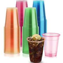 100 Packs 16oz Plastic Cups, Luminous Colored Transparent Cups, Party Cups, Suitable For Parties, Carnivals And Any Events, Cold And Hot Beverage Containers, Suitable For Milk, Juice, Beer, Cola, Milkshakes, Ice Cream - Multicolor - View 1
