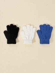 3 Pairs Kids Elastic Knit Gloves, Boys Girls Warm Gloves, Solid Color Fingerless Gloves, Suitable For Daily Casual Wear, Outdoor Cold Protection And Playing In Snow - 3PCS - View 9