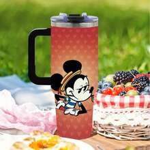 [Authorized]1pc Large Capacity Thermal Tumbler With Handle & StrawMickey Mouse Valentine's Day Rose Water Bottle - Insulated Stainless Steel Tumbler With Lid, Perfect For Hot And Cold Drinks, Ideal Gift For Any OccasionSuitable For Women, Students, Office, Travel, Car - Perfect Gift For Animal Lovers, Travel Drinkware, Cartoon Drinkware