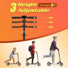 Advwin Folding Kick Scooter 3 Adjustable Height For Ages 6+ Kid Teens & Adults 20cm PU Wheels Load 100kg Red