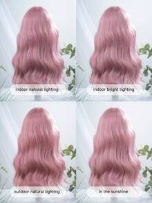 alicegarden 1 Synthetic Heat-Resistant Wig, Pink Curly Wig With Bangs, 24 Feet Long, Made Of Fiber, Suitable For Daily Use, Natural Simulation Wig - Pink - View 7