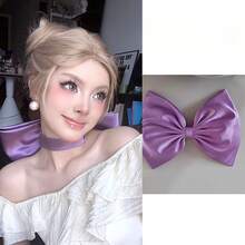 Bow Collar, Extra-Large Bow Neck Hair Tie, Headpiece, And Satin Neck Chain – Suitable As Cosplay & Comic Convention Outfit Accessories For Ladies - 甜美紅 - 查看 2