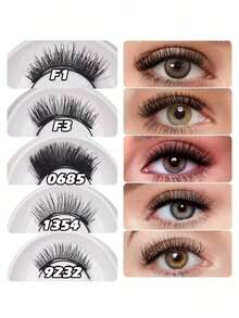 5 Boxes Magnetic Eyelashes Set, Includes 1 Applicator - No Glue Needed, Reusable, Natural Look, Multiple Styles, Easy To Wear, Suitable For All Occasions | Eyelash Extension Kit - Black - View 3