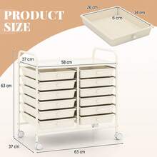 GOFLAME 12 Drawers Rolling Trolley, Metal Frame Utility Storage Organizer Cart With Lockable Wheels, Multipurpose Shelving Organizer Unit For Home Office - White - View 2