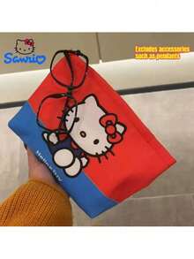 Sanrio 1 件 Hello Kitty 可爱卡通红蓝撞色猫手提包口红化妆盥洗用品收纳包学校文具生日礼物，适合圣诞节礼物、节日礼物、节日礼物指南