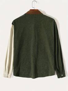 Teenage Boys' Casual Corduroy Contrast Color Block Lapel Long Sleeve Shacket, Versatile Daily Wear - Brown - View 4