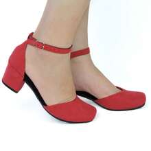 Women Shoes Thick Block Heel Low Adjustable Buckle Modern Elegant Fashion Beauty Comfortable - 紅色 - 查看 4