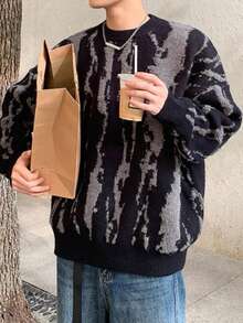 BAI YUE Streetwear Essentials: A Versatile, On- Collection Niche Design Color-Blocked Pullover Knit Sweater For Men, For Fall Winter, Grunge Style