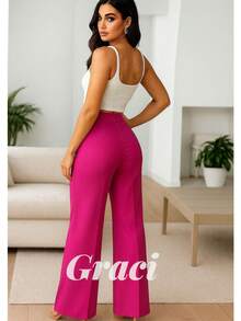 Pantalón Acampanado de Pinzas - Rosa Fucsia - Ver 2