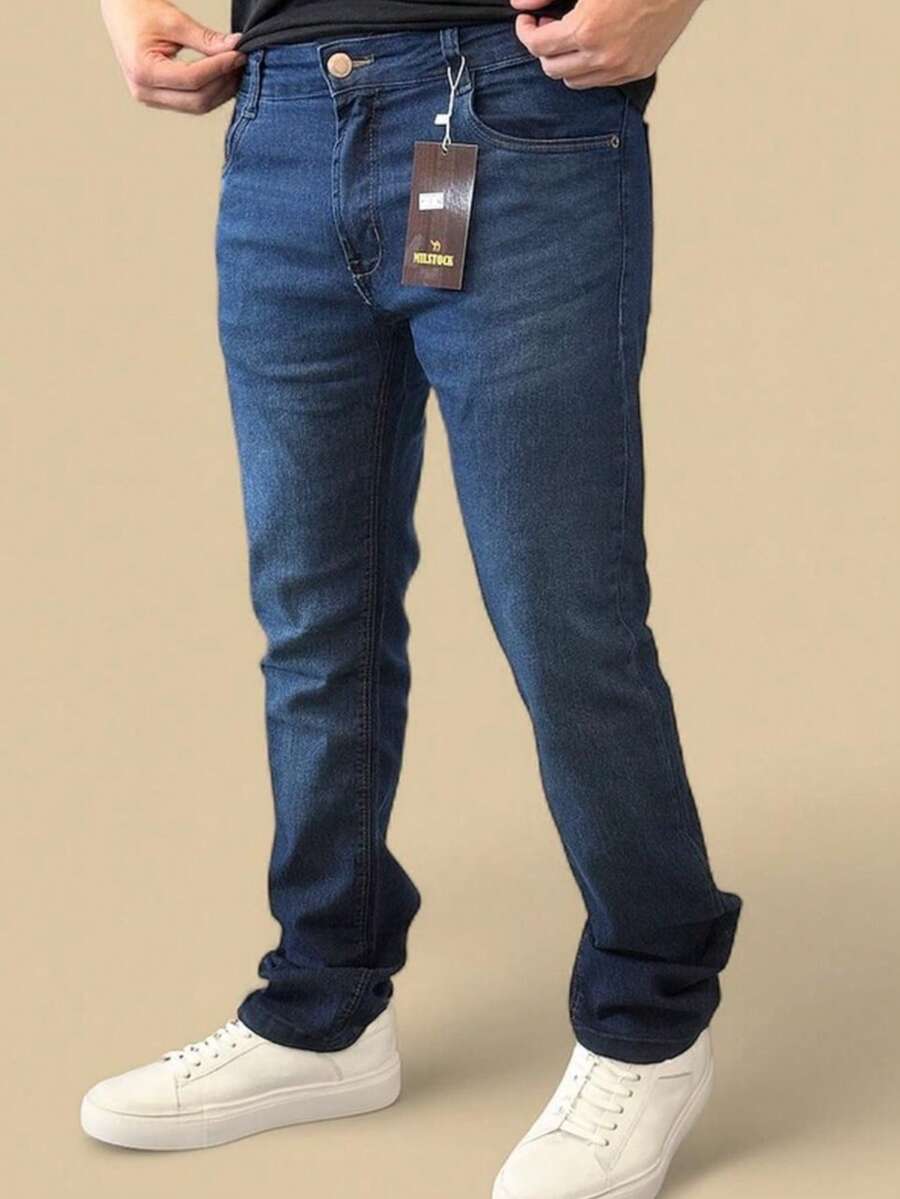 Men's Slim Premium Denim Jeans With Elastane Lycra - 藏蓝色 - 查看 1